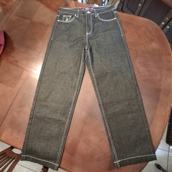 ADWYSD Purple Label Heavy Duty Black Denim Hiphop Baggy Jeans Unisex Size Large - Picture 2 of 16